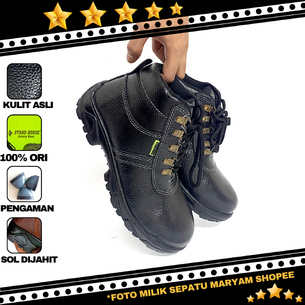 Sepatu Safety Pria Boots Tali Sepatu Sefty Kulit Asli Ujung Besi Sepatu Septi Cowok Kitchen Lapngan