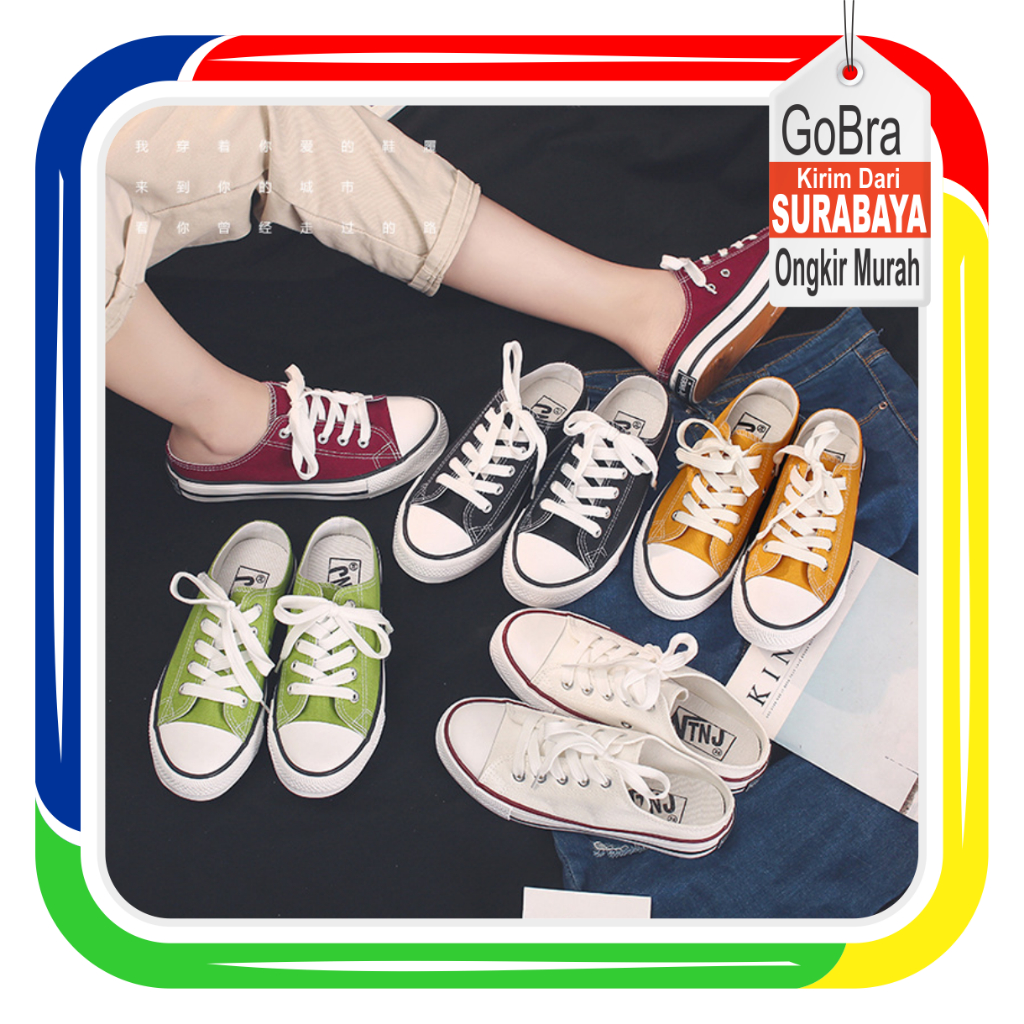 Gobra ♕ SEP029 (Tanpa Kotak) Sepatu Sneakers Wanita Setengah Kanvas Fashion Banyak Warna Pakai Tali Sporty Model Korean Casual Sport Olahraga Import COD