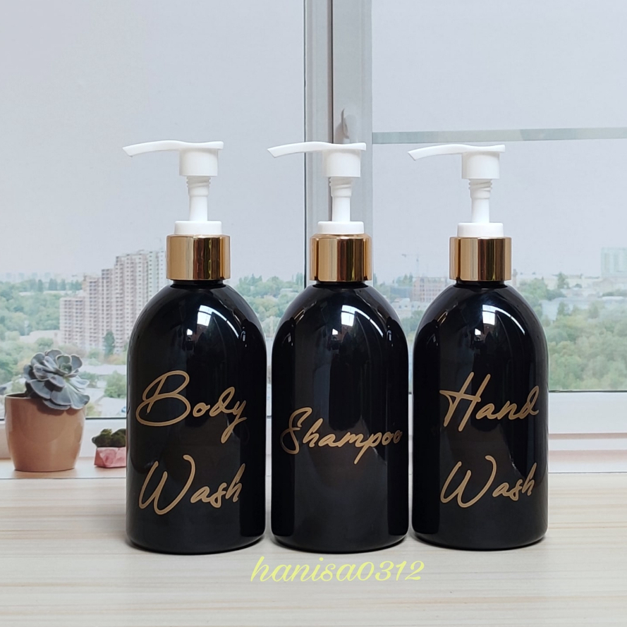 botol pump 250ml hitam glossy aesthetic botol isi ulang sabun cair