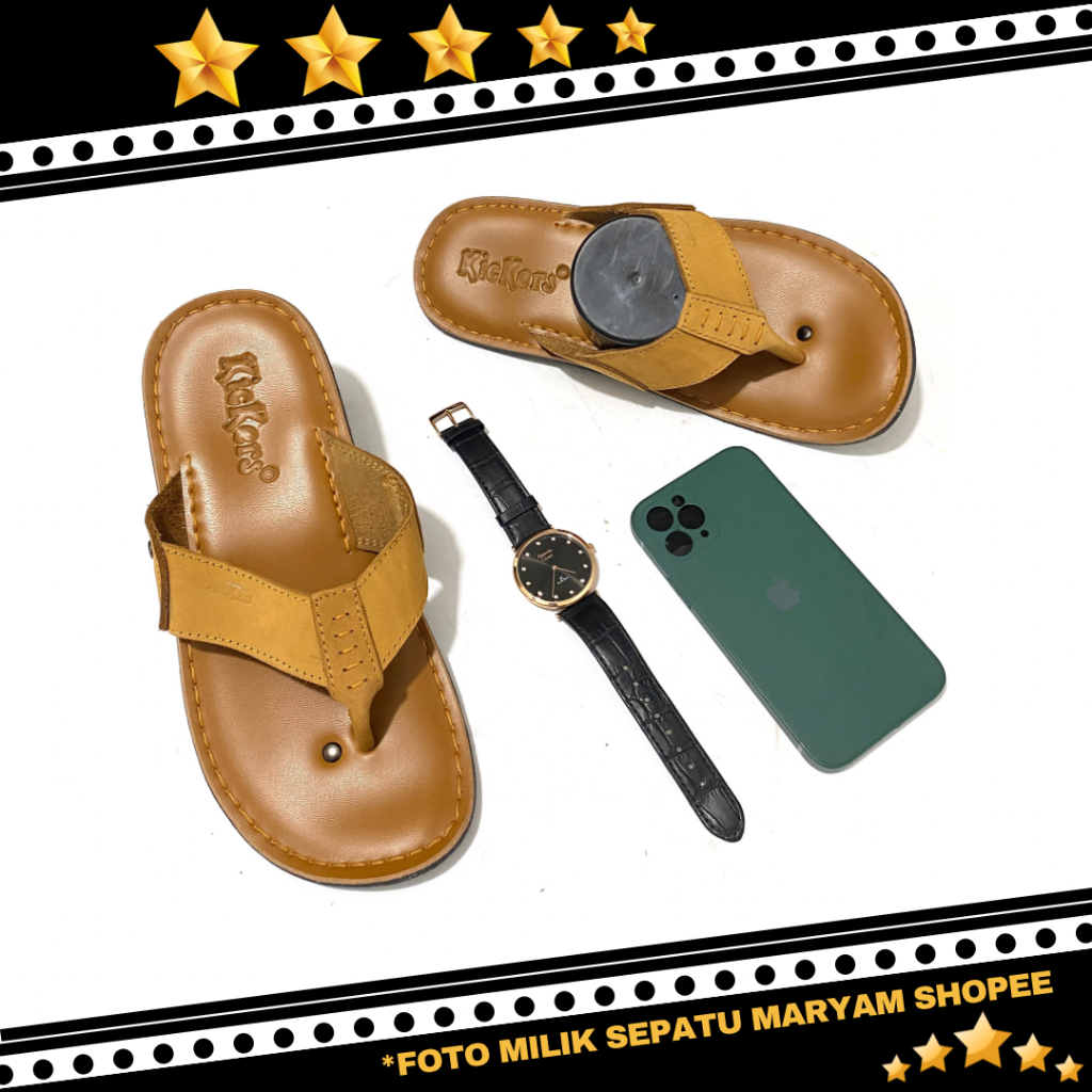 Sandal Pria Bahan Kulit Asli Sendal Casual Pria Sandal Santai Jepit KicKer Sendal Lebaran Cowok COD