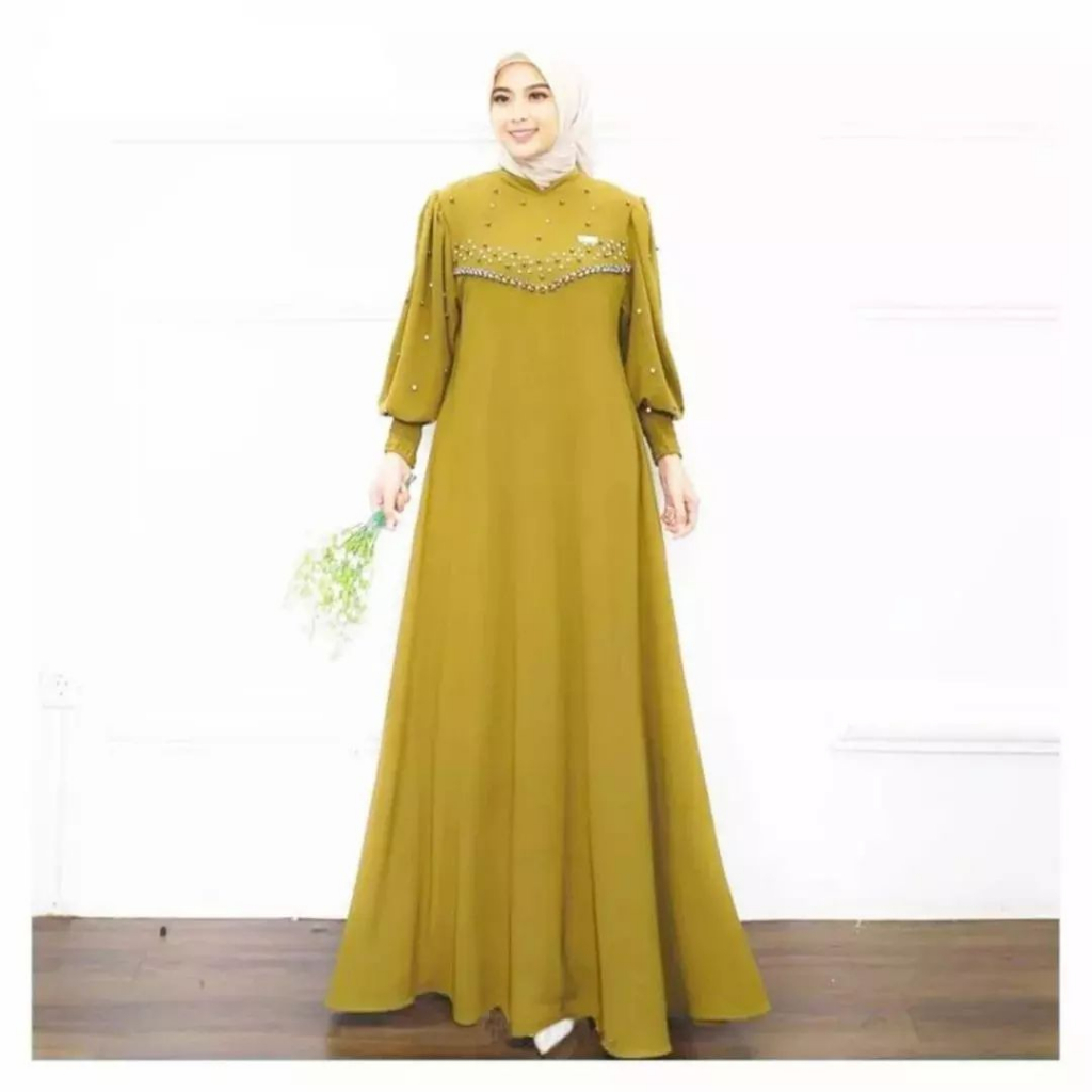 VIONI FIRLYA DRESS SAGE KONDANGAN TERBARU 2023 GAMIS  KEKINIAN BAHAN CRINKLE APLIKASI PAYET DAN LENGAN BALON OOTD GAUN WANITA DEWASA TREND MODEL MEWAH TERBAIK