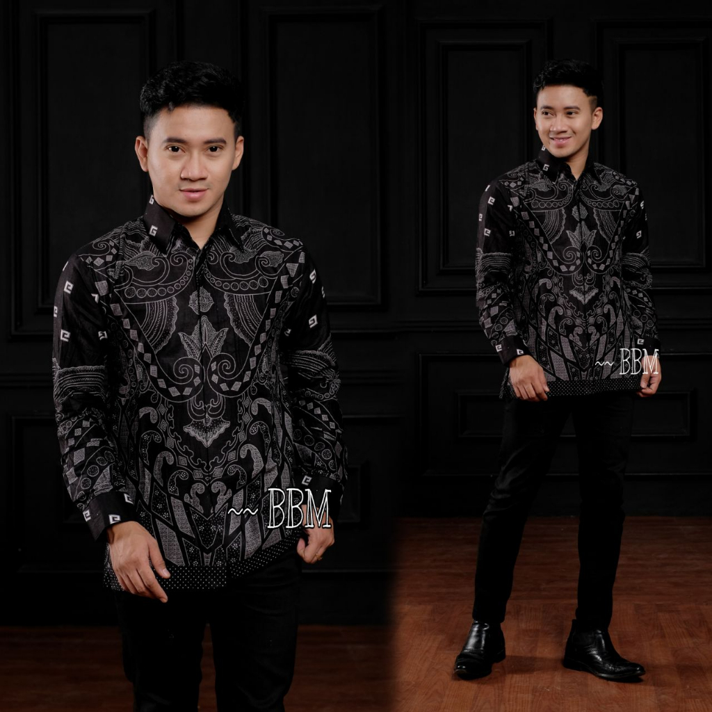 Batik Pria Lengan Panjang BATIK PEKALONGAN HITS HRB026 motif KERATONAN kode 002 SIZE M L XL XXL