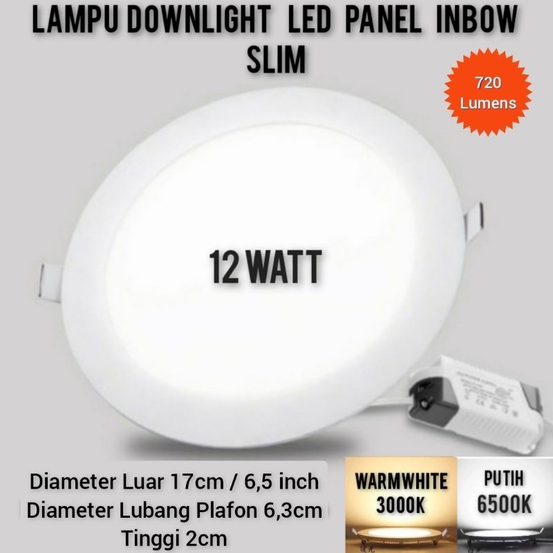 Lampu Downlight LED Panel Tipis Bulat Inbow 3W 6W 9W 12W 18W PUTIH - KUNING/WW Lampu plafon -IBZ--