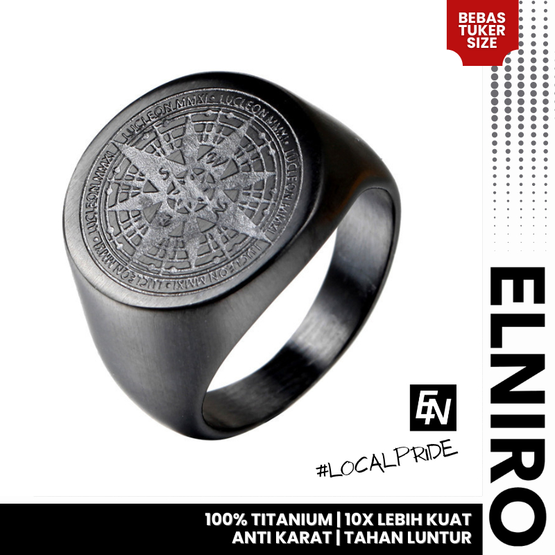 ELNIRO Premium Rings COMPASS Real Titanium Anti Karat Cincin Titanium Pria Wanita