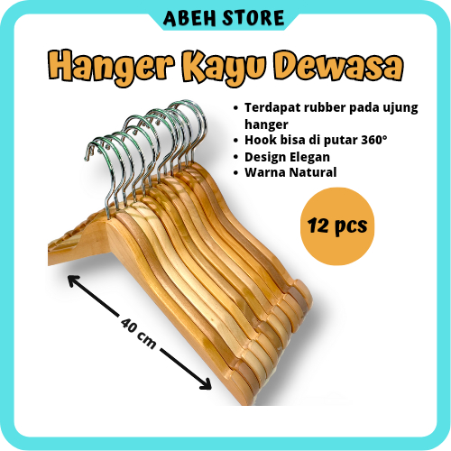 Hanger kayu dewasa 1 lusin murah/gantungan baju 1 lusin/ hanger baju dewasa/hanger kayu aesthetic