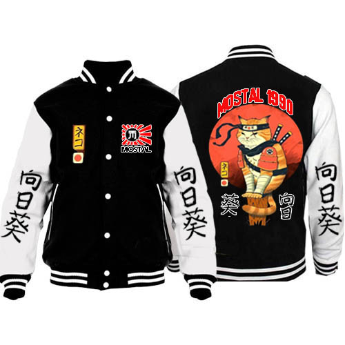 Jaket Varsity Baseball Kucing Jepang Bahan Premium Tebal Pria Wanita / Jaket Varsity Pria Motif Suka