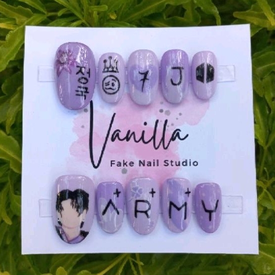 Press On Nails BTS Tatto Jungkook Kuku Palsu Nail Art + Lem
