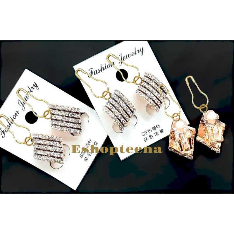 A18 anting hijab 2in1 (peniti &amp; jepit) full mata hitam rosegold_anting jilbab