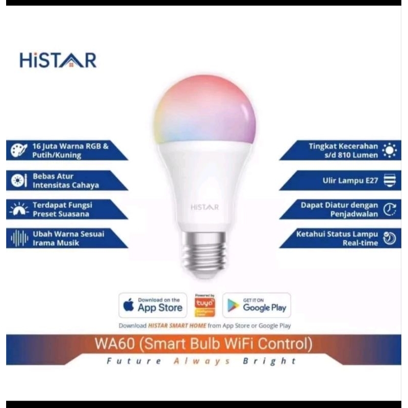 lampu bluetooth histar, smart light bulb RGB + CCT BLUETOOTH 9 WATT