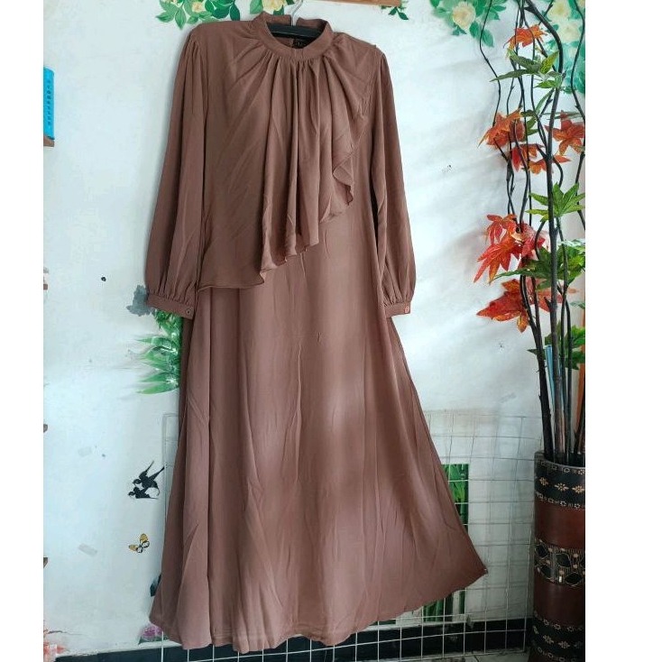 BMO - Gamis simple anggun mewah 2 layer by Ataya Hijab original