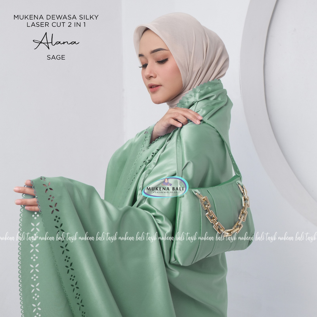 MUKENA BALI TASIK - MUKENA DEWASA SILKY LASER CUT 2 IN 1 POLOS ALANA