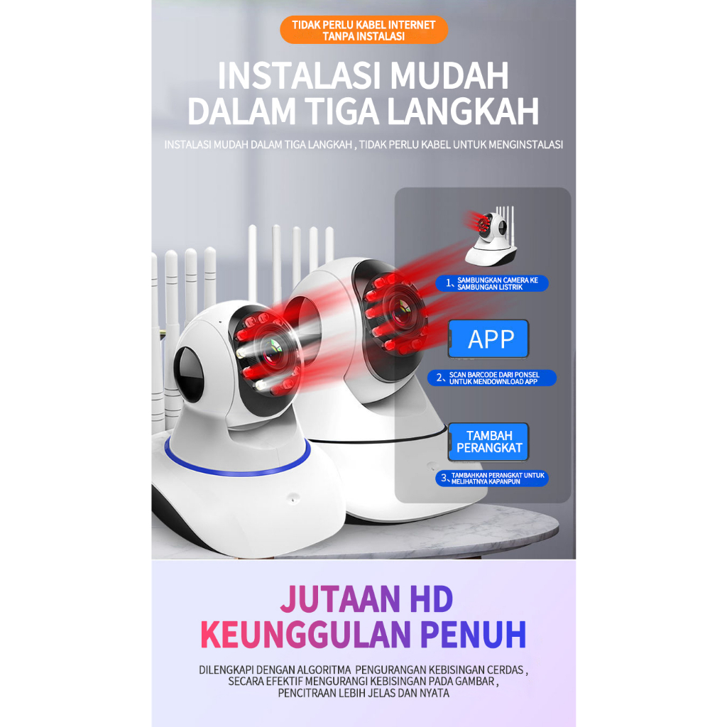 Kamera CCTV 720P Wireless WiFi Camera Keamanan Cerdas 360°Kamera Malam