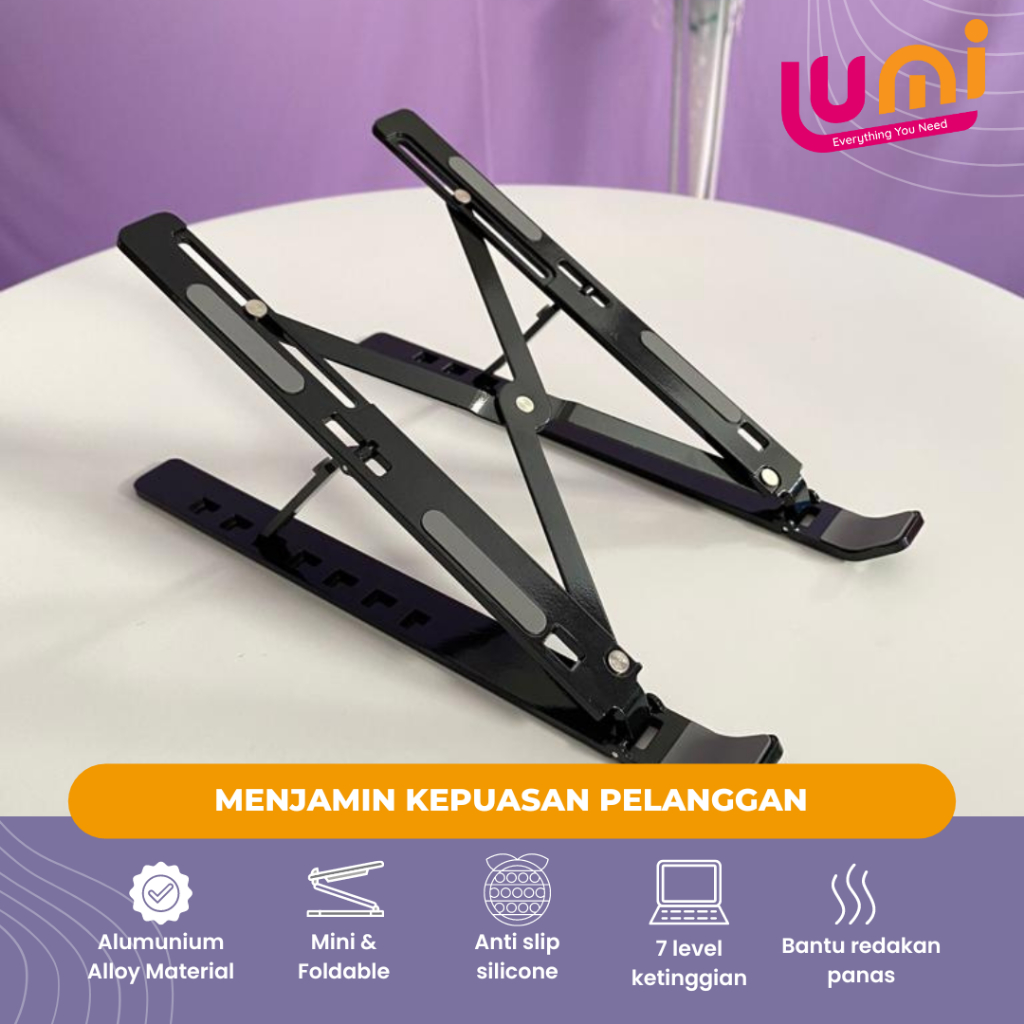 Dudukan Penyanggah Laptop Stand Portable Holder Lipat Notebook Tatakan Ipad Bahan Aluminium Alloy Single Adjustable Folding Tablet Kuat Kokoh Ringan