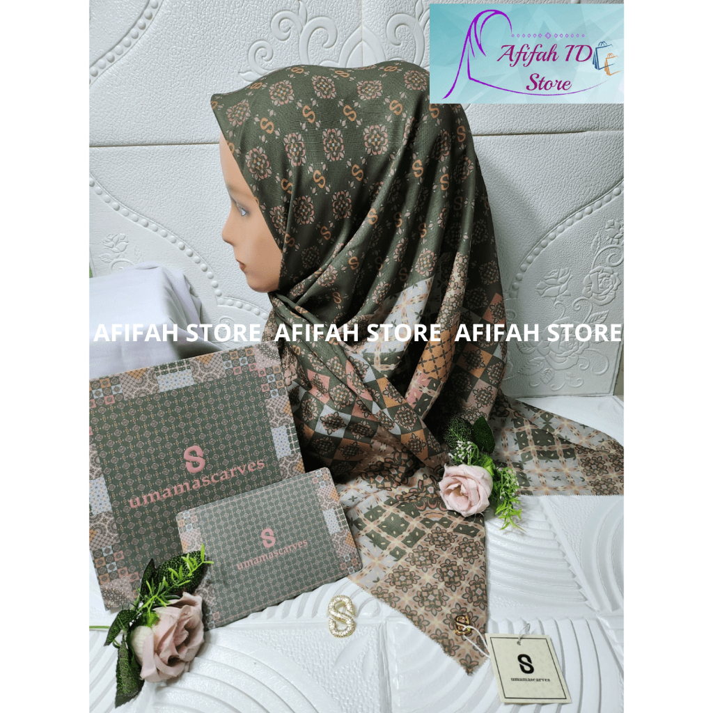 FREE BROS CANTIK Umama Scarves Jilbab Segiempat Motif Umama, Kerudung Voal Motif Digital Premium