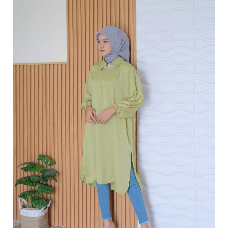 Shimer Silk Tunik Armani Silk Premium - Cirta Tunik Santorini Silk Full Kancing - Daily Basic Tunik