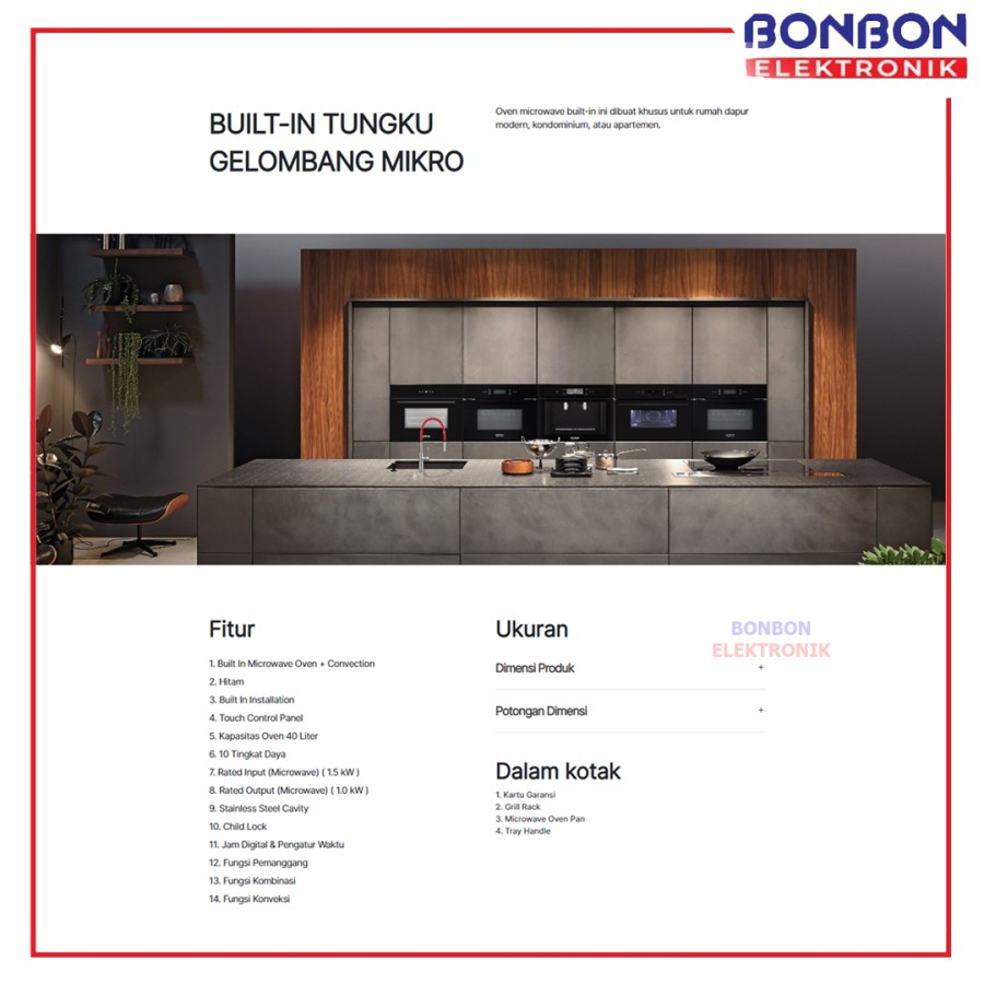 Modena Built In Microwave Convection BV-6435 / BV6435 40L Oven Tanam