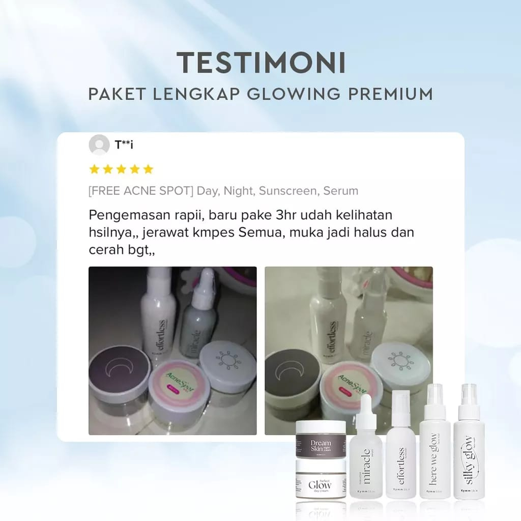 KYMMSKIN 5IN1 FREE POUCH PAKET SKINCARE LENGKAP GLOWING ( FACE WASH, FACE MIST , SERUM, DAY &amp; NIGHT CREAM )