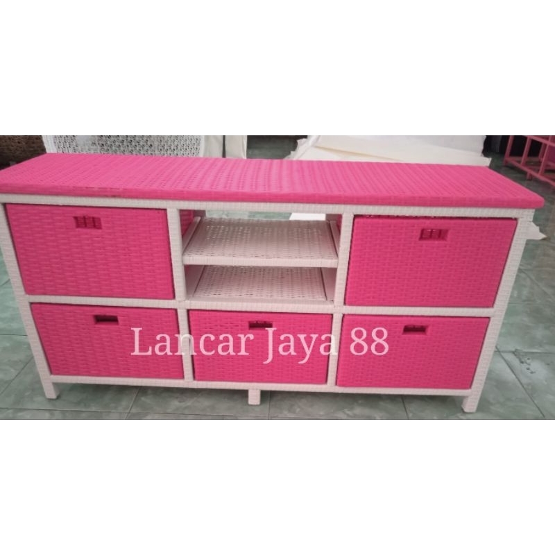 Lemari Tv Rotan Sintetis Laci 5