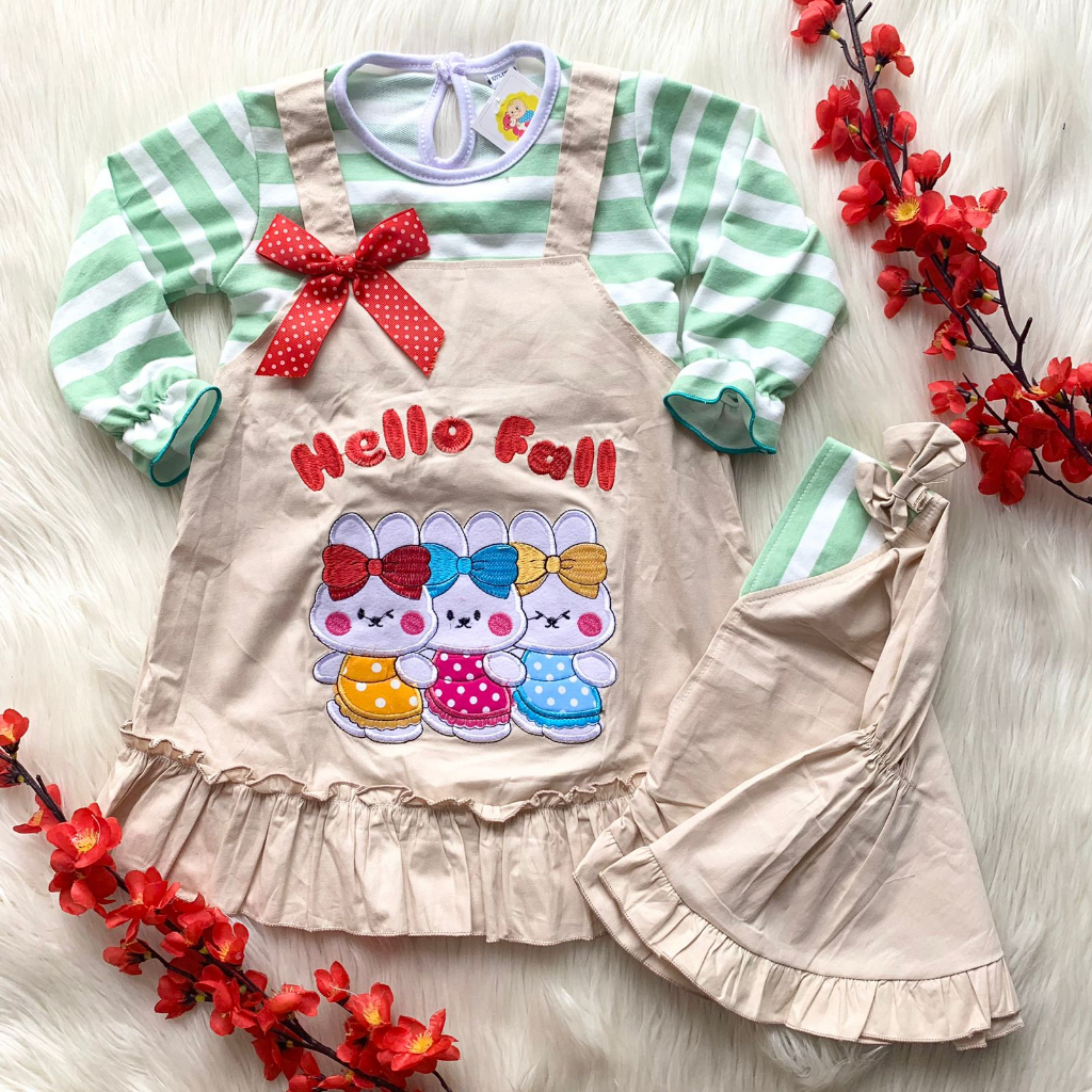 Baju dress lengan panjang kekinian lucu dapat bandana bestseller anak cewek perempuan murah -hel