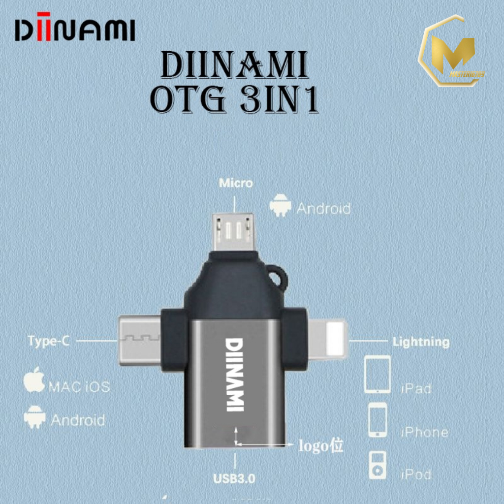 ￼DIINAMI OTG 3in1 Type-C Lightning (iPhone usb ) Micro USB Type C Android Apple iPhone iPad Multi Devices MA4760