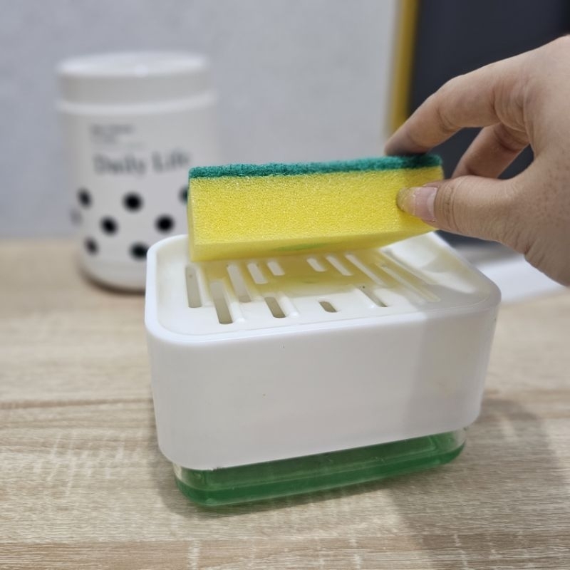 Kotak Dispenser Tempat Cairan Sabun Cuci Piring Putih Dengan Saringan