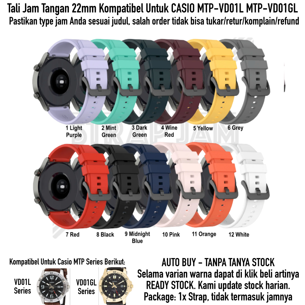 T2P Strap 22mm Untuk Casio MTP-VD01L VD01GL - Tali Jam Tangan Pin Quick Release