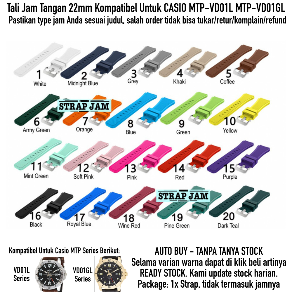 MS3 Tali Jam Tangan Casio MTP-VD01L VD01GL - Strap 22mm Rubber Silikon Pangkal Lebar
