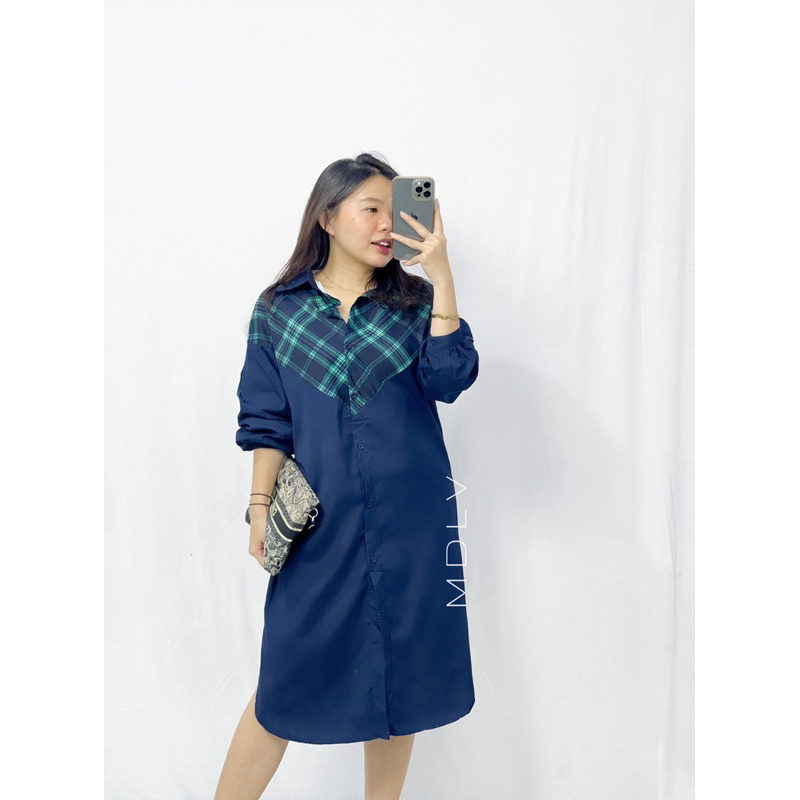 MDLV ~ 1874# Sevilla Patchwork Long Shirt Dress Kemeja