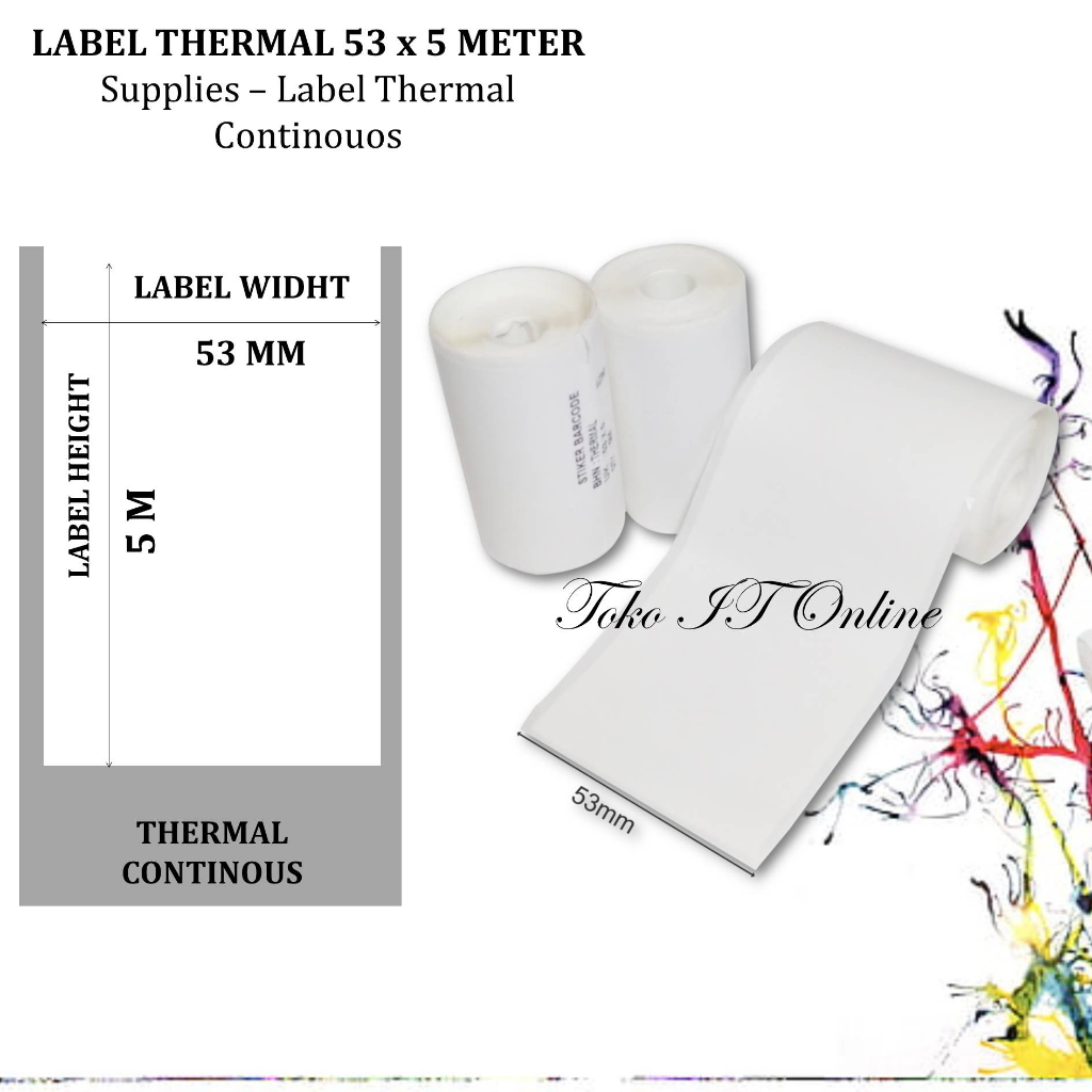 LABEL THERMAL 53X5 METER CONTINOUS UNTUK PRINTER LABEL THERMAL BLUETOOTH 58 RPP02N - STIKER THERMAL 57x30 58x30 RESI MARKETPLACE