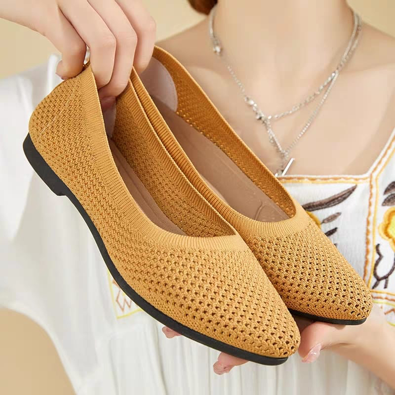 GROSIRTAS &quot;FREEBOX&quot; TG1653 Flatshoes Wanita Import Sepatu Kerja Flyknit Jaring Polos Kekinian