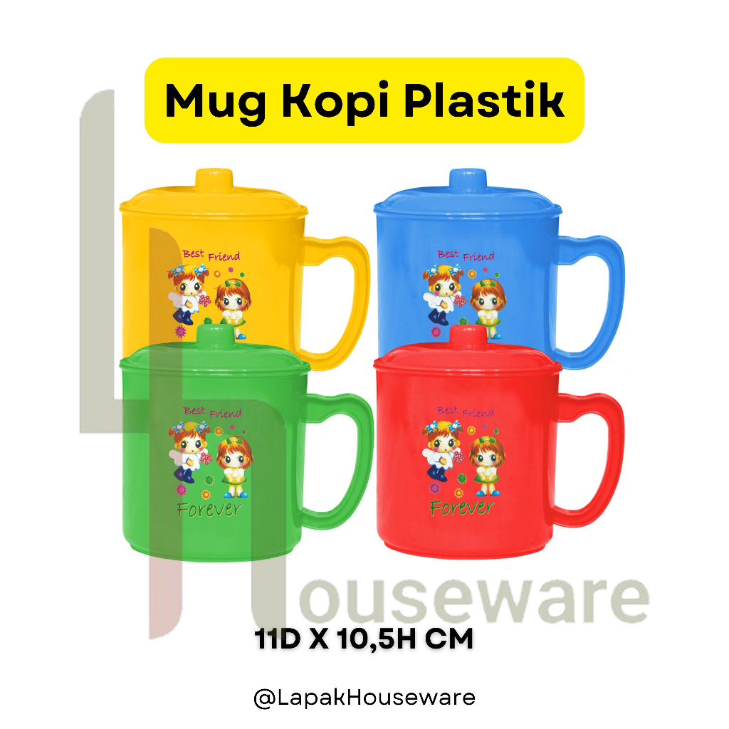 Mug Kopi / Gelas Plastik Gagang Jumbo + Tutup / Mug Kopi Jumbo