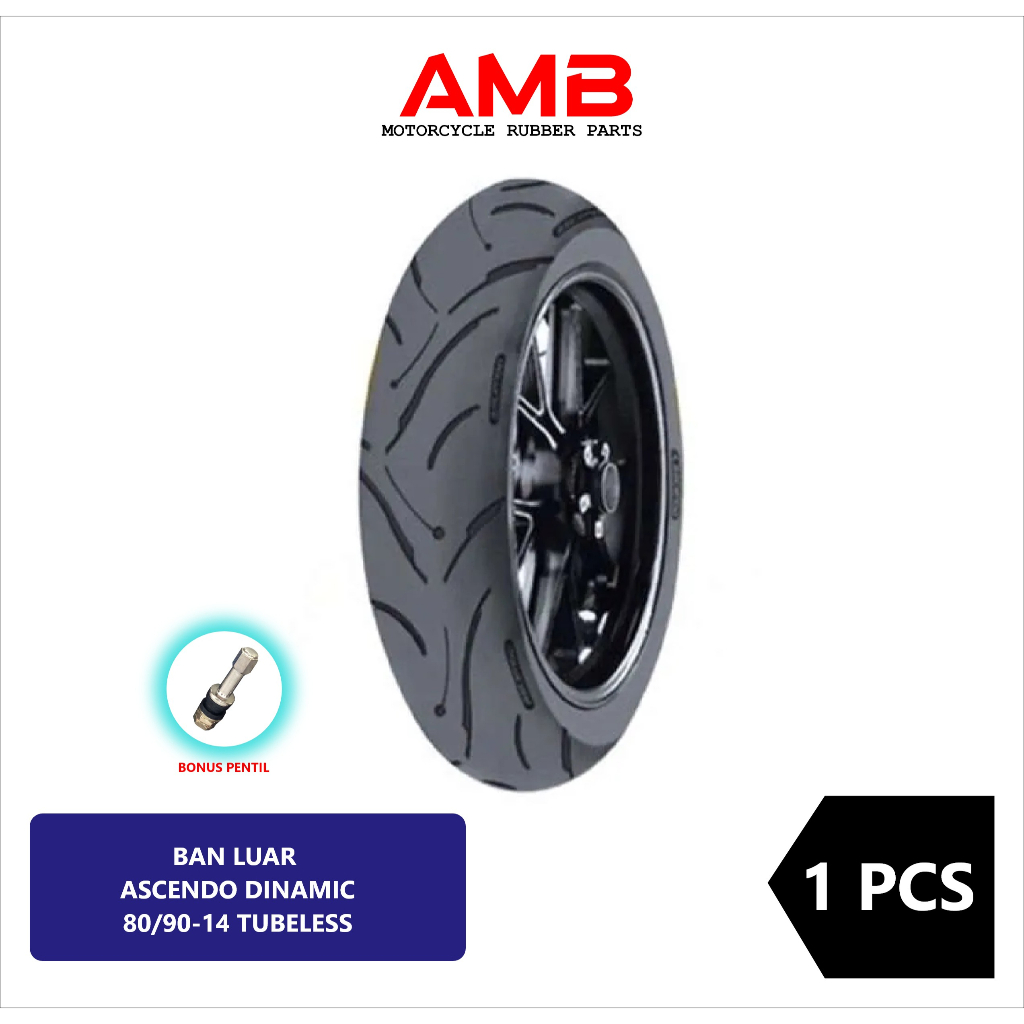 BAN LUAR ASCENDO DYNAMIC  PRO 04-GR  UKURAN 80/90/14 TUBELESS BONUS PENTIL