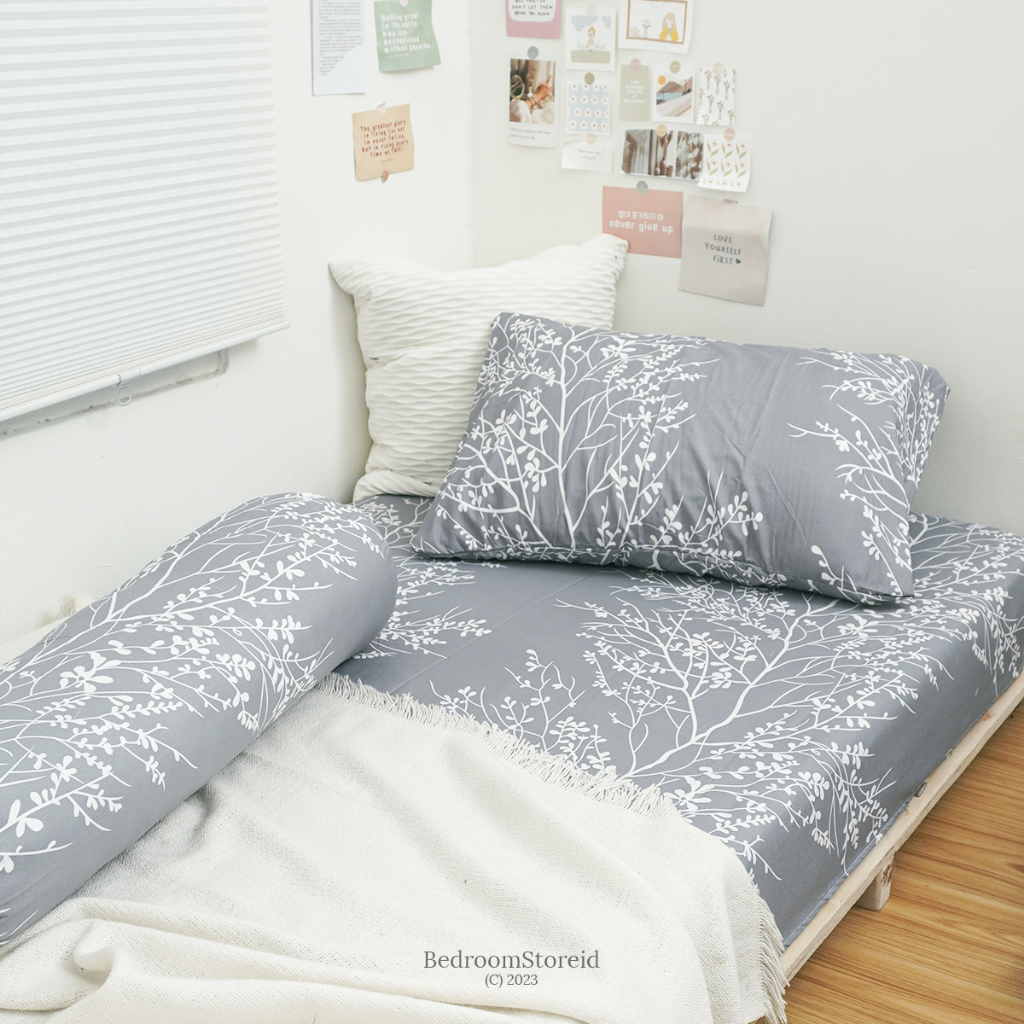 Sprei Aesthetic Motif Jeju Grey | Ala Korea Sudah Termasuk Sarung Bantal Guling