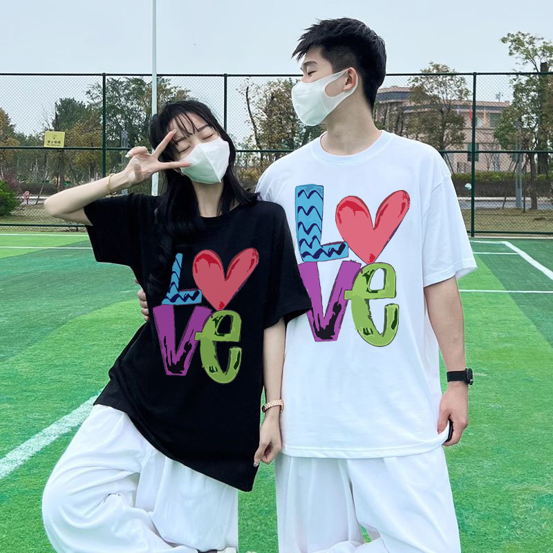 kaos couple kekinian atasan lengan pendek kembaran bareng doi LOVE ARTISTIC baju pasangan kapel kape