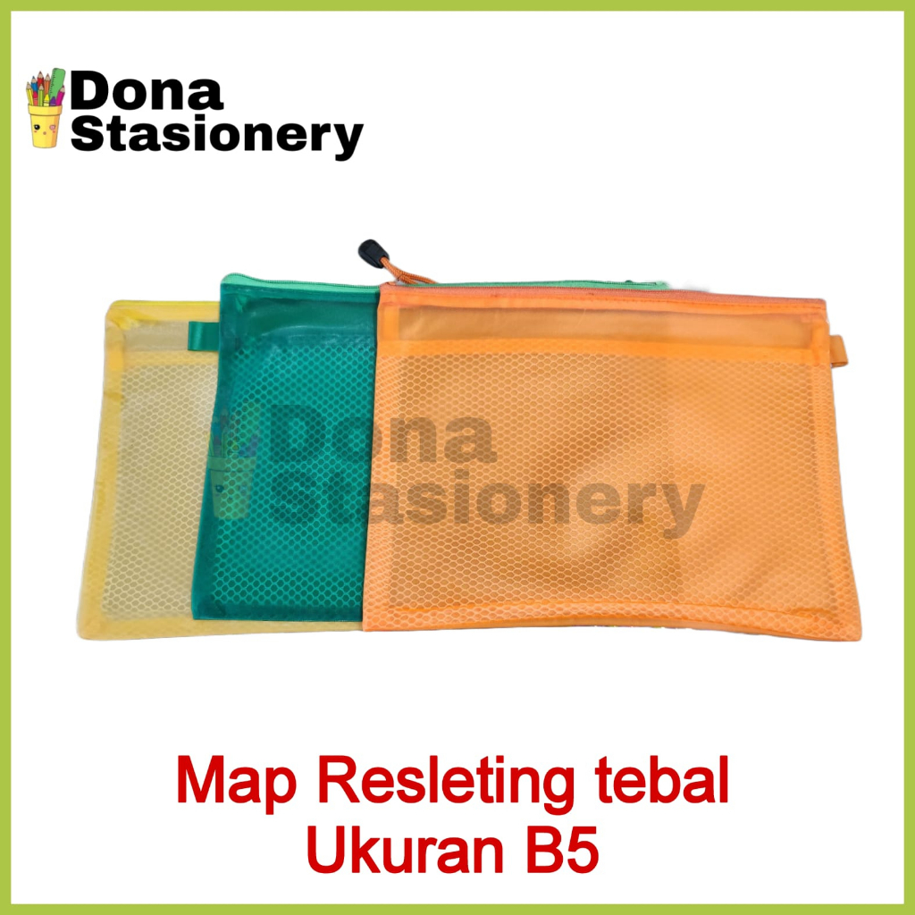 

Map Resleting Ukuran B5 / Zipper Bag Resleting Jaring 2 Shaf Warna Doff / Tidak Transparant