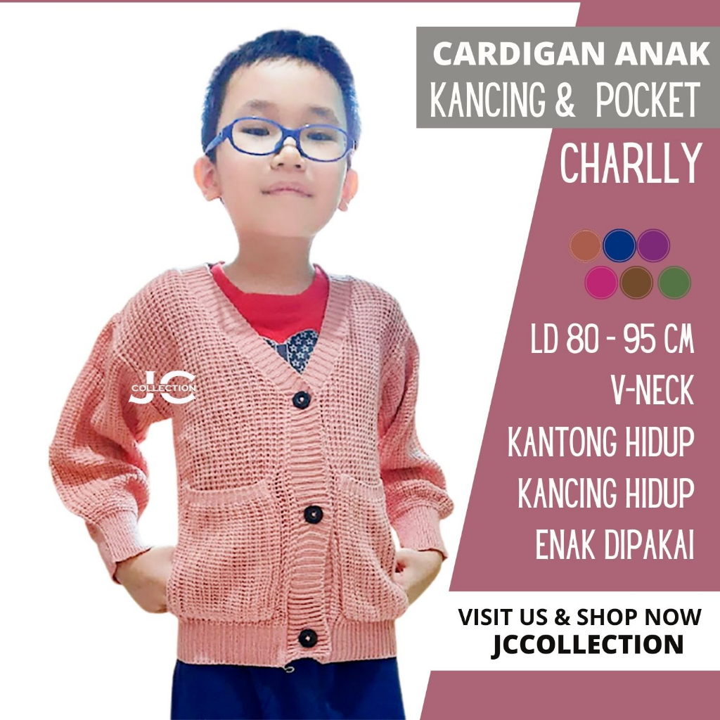 Cardigan Rajut Anak Laki Umur 2 Tahun - 9 Tahun / Kardigan  Leher V Challebb Kardigan Variasi Kantong dan Kancing - JCCollections