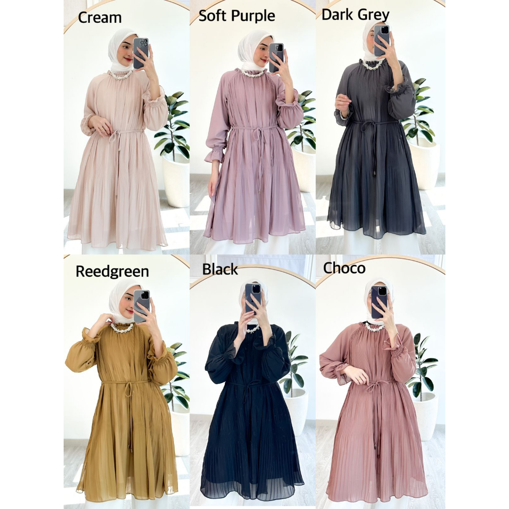 Artemis Fashion~ ATTAYA MAXI/ GLEEN MAXI/ MEESHA MAXI DRESS / TAVISHA TUNIK / Dress ceruty plisket / Tunik Plisket Polos Ceruty Premium (Ld 100 Pb 95)