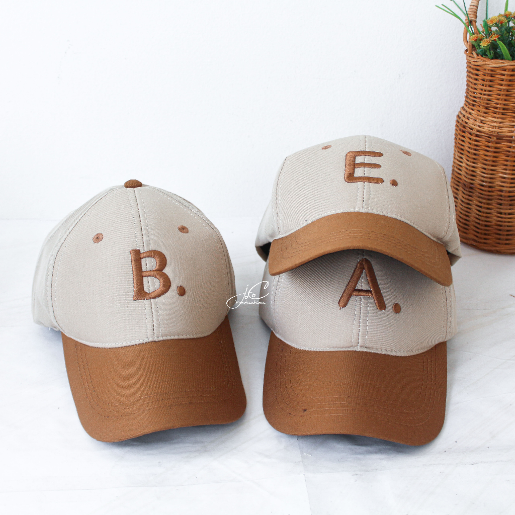 Jocoproduction - Topi REMAJA SAMPAI DEWASA Baseball Premium Bordir Alfabeth Cream Coklat
