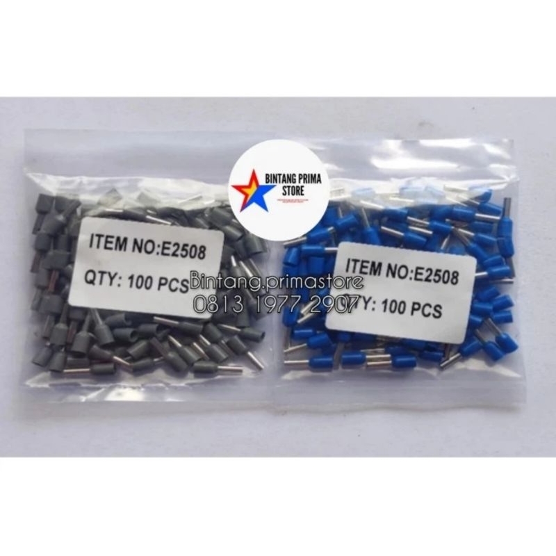 Skun Kabel Ferrules / Scun Botol Ukuran 2.5 mm Warna Abu-abu / Biru