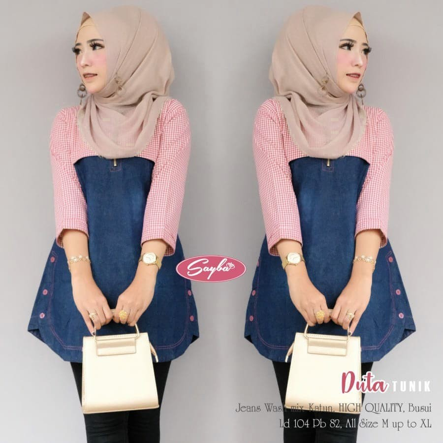 ELLI TUNIK / DUTA TUNIK / TUNIK JEANS KOMBINASI KOTAK / ATASAN JEANS WANITA