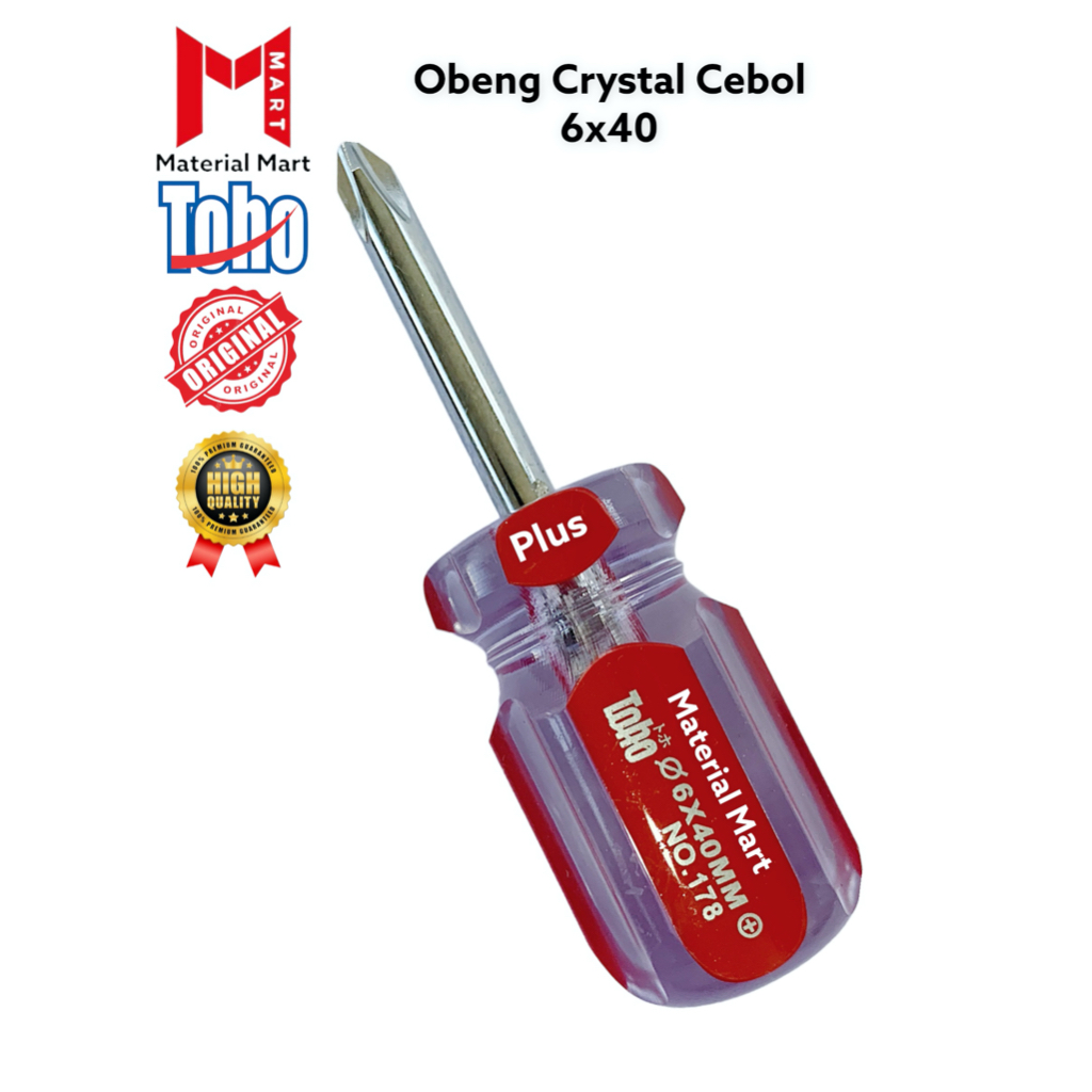 Obeng Crystal Toho 6x40mm Plus Min | Screwdriver Toho Magnet | Obeng Cebol 6 x 40mm + - | Obeng Mini Toho | Material Mart