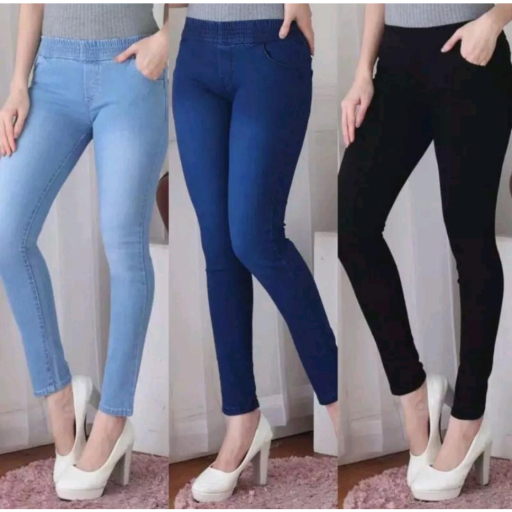 celana jeans pinggang karet lejing slim/ngaret/street