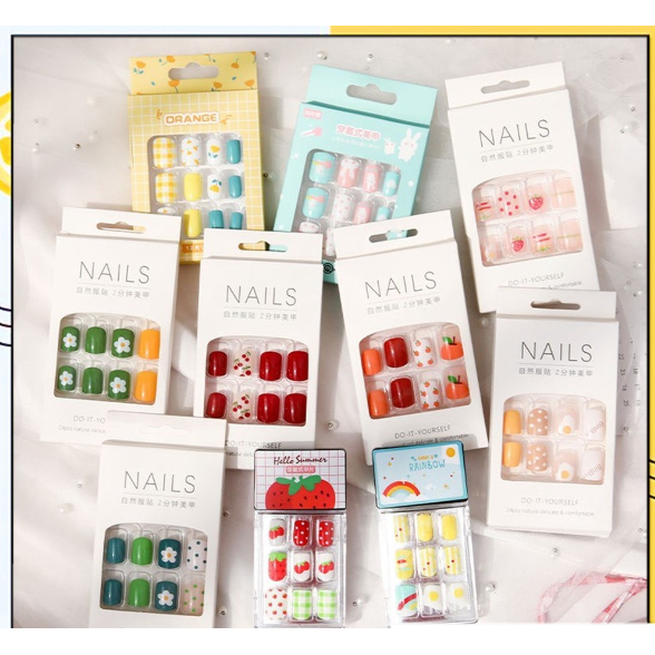 24PCS KUKU PALSU FREE LEM MOTIF KARTUN 24 PCS FAKE NAIL KARAKTER MANICURE NAIL STICKERS NAIL ART PERNIKAHAN FASHION ACRYLIC MULTI DESAIN NAIL ART DENGAN LEM BRIDAL WEDDING