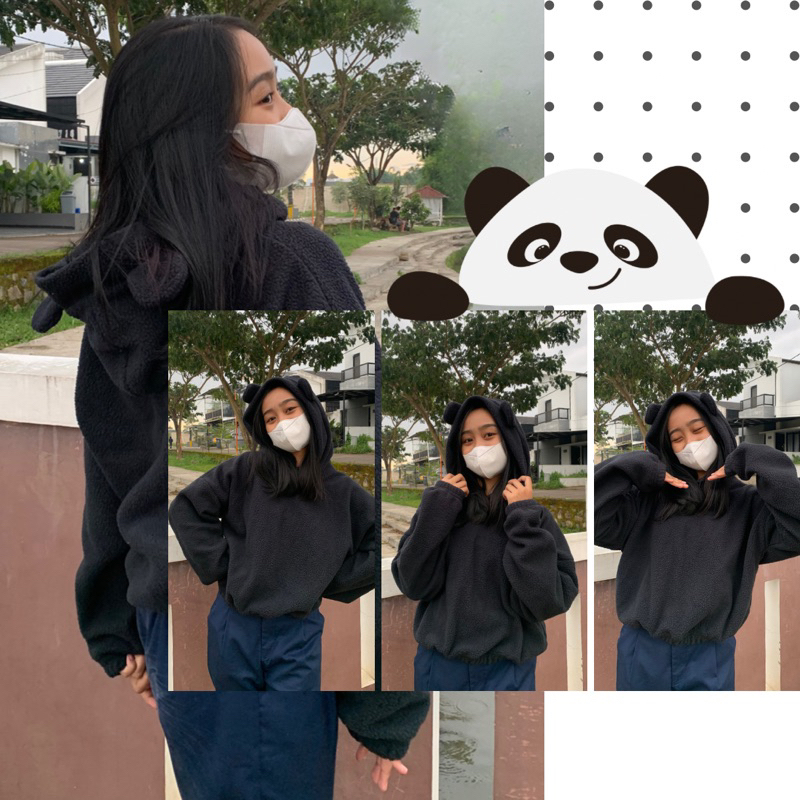 Sweater Hoodie Kuping Panda Crop