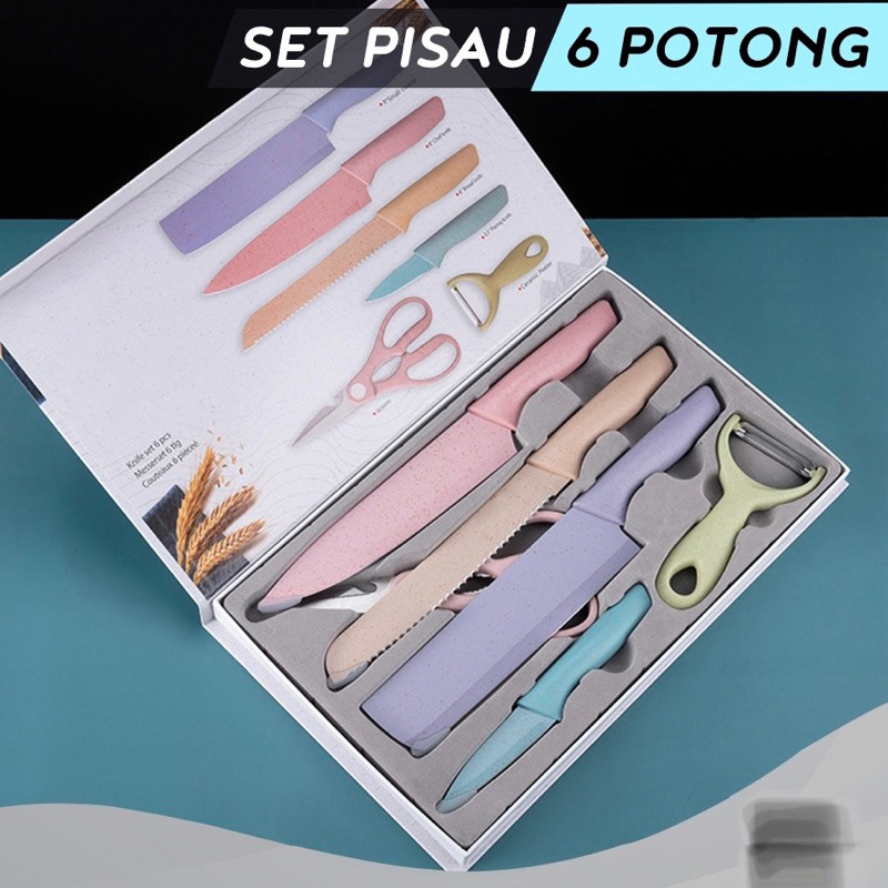 Pisau Dapur Set Stainless Knife Anti Lengket Isi 6 Pcs / Peralatan Masak Pisau