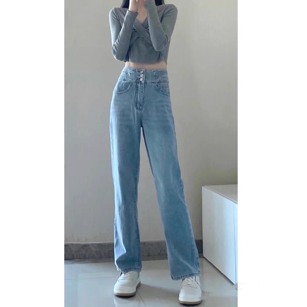 GROSIRTAS TG1712 Celana Panjang HighWaist Kulot Jeans Boyfriend Jeans Korea Jeans Lurus Celana Mengepel Celana Jeans Impor