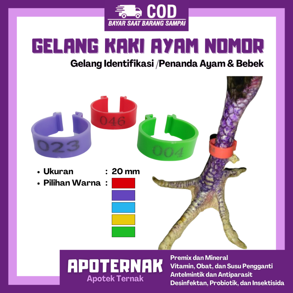 GELANG KAKI AYAM BEBEK ADJUSTABLE &quot;BERNOMOR&quot; Ecer 1 Pcs