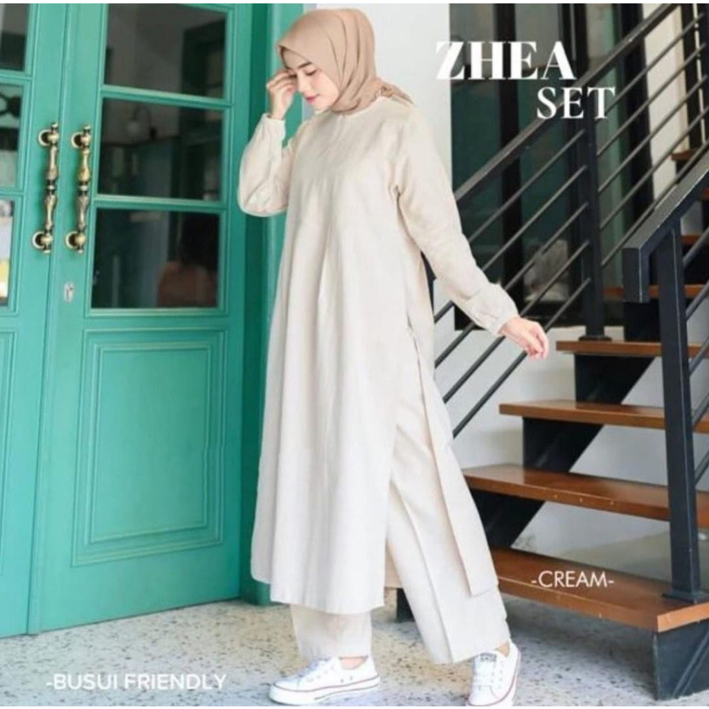 TERBARU Zhea Sett 2023 Setelan Wanita Masakini LD 120-110 Fit M-XL Pakaian Muslim Cewek Kekinian Outfit Cantik Muslimah Fashion Women Terkini Baju Stelan Cantik