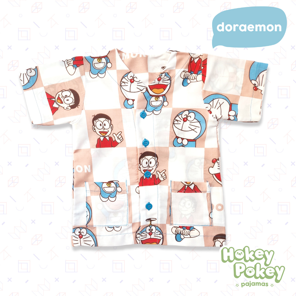 Setelan Baju Tidur Piyama Anak Laki Laki Perempuan Tanpa Kerah Motif Doraemon