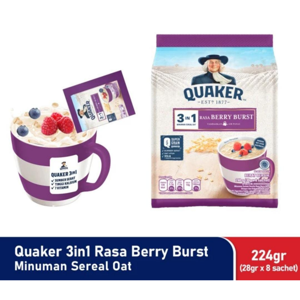 

SALE !!! Quaker 3 in 1 Berry Burst 224 GRAM (28 GRAM x 8 SACHET)